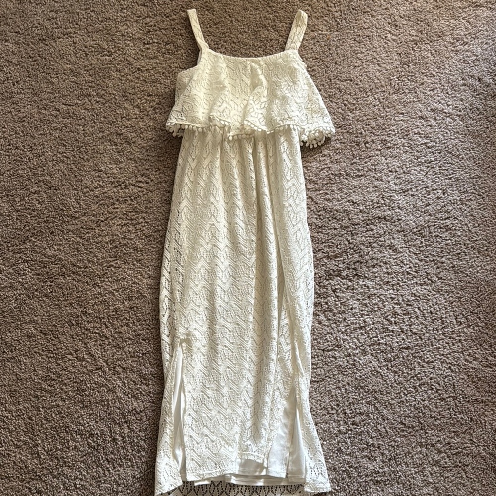 Sequin Hearts White Ruffled Tiered Midi Dress